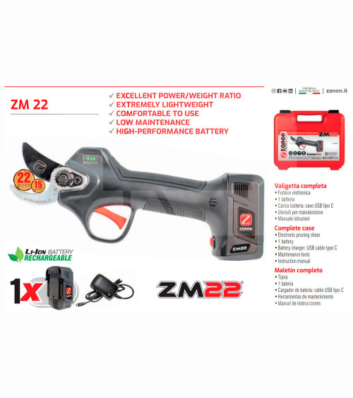 Tijera de poda batería Zanon ZM22 7.2V + 1 bat. 2.5 Ah